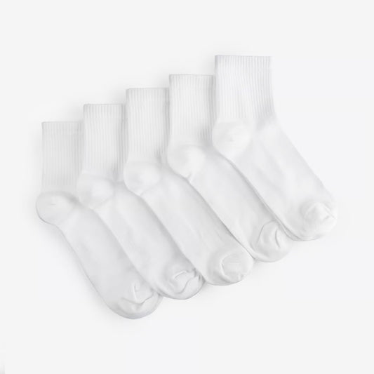 Dodo Socks All White Medium Socks | 5-pack (White socks, medium length | set of 5)